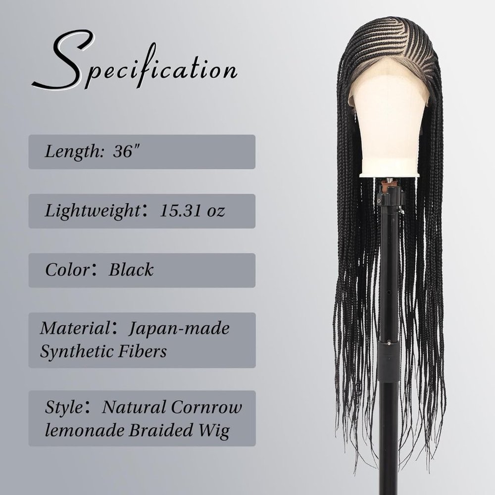 [36 INCH] Cornrow Lemonade Side Part Lace Front Wig with Baby Hair - Picture 3 of 7